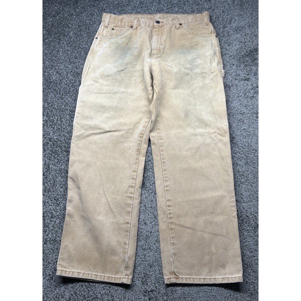 Dickies Mens Carpenter Jeans 34x30 Brown Duck Workwear Straight Leg 1939RBD